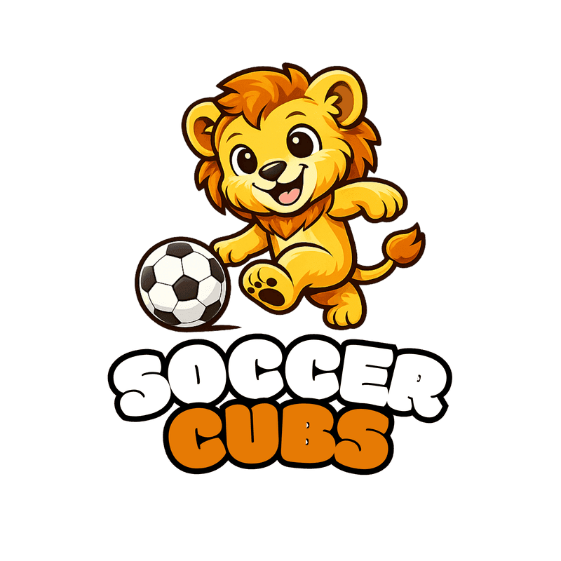 Soccer Cubs logo — a happy lion cub dribbling a soccer ball